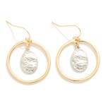 Wholesale metal Hoop Drop Earrings Nesting Textured Metal Oval Detail L