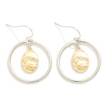 Wholesale metal Hoop Drop Earrings Nesting Textured Metal Oval Detail L