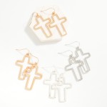 Wholesale ribbed Metal Cross Drop Earrings L