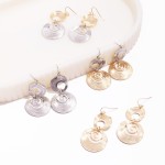 Wholesale linked Textured Hollow Metal Disks Drop Earrings L