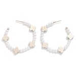 Wholesale pearl Beaded Hoop Earrings Metal Clover Accents D
