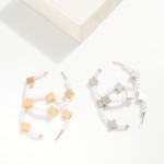 Wholesale pearl Beaded Hoop Earrings Metal Clover Accents D