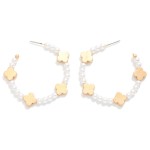 Wholesale pearl Beaded Hoop Earrings Metal Clover Accents D