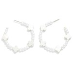 Wholesale pearl Beaded Hoop Earrings Metal Clover Accents D