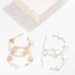 Wholesale pearl Beaded Hoop Earrings Metal Clover Accents D