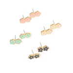 Wholesale pearlescent Flower Earrings Rhinestone Accents L