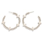 Wholesale metal Beaded Hoop Earrings Criss Cross Accents D