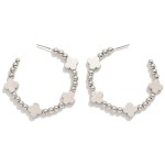 Wholesale metal Beaded Hoop Earrings Clover Accents D