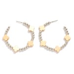 Wholesale metal Beaded Hoop Earrings Clover Accents D