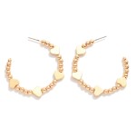 Wholesale metal Beaded Hoop Earrings Heart Accents D