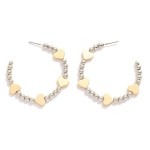 Wholesale metal Beaded Hoop Earrings Heart Accents D