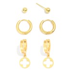Wholesale set Three Metal Earrings Studs Hoops Clover Drop Earrings L