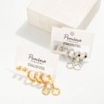 Wholesale set Three Metal Earrings Studs Hoops Clover Drop Earrings L