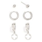 Wholesale set Three Metal Earrings Studs Hoops Clover Drop Earrings L