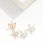 Wholesale rhinestone Studded Hollow Butterfly Stud Earrings L