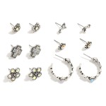 Wholesale set Six Western Stud Hoop Earrings Stone Accents L