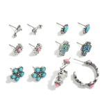 Set Of Six Western Stud & Hoop Earrings Featuring Stone Accents 

- Approximately .25 - 1" L