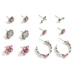 Wholesale set Six Western Stud Hoop Earrings Stone Accents L