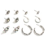 Wholesale set Six Western Stud Hoop Earrings Stone Accents L