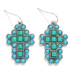 Rhinestone & Turquoise Studded Cross Drop Earrings 

- Approximately 1.25" L