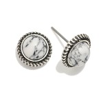 Wholesale western Stone Stud Earrings Textured Metal Border L
