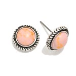 Wholesale western Stone Stud Earrings Textured Metal Border L