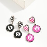 Wholesale linked Western Checker Heart Eight Ball Post Drop Earrings L