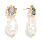 Wholesale baroque Pearl Post Drop Earring Glass Crystal Rhinestone Post L