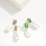 Wholesale baroque Pearl Post Drop Earring Glass Crystal Rhinestone Post L