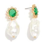 Wholesale baroque Pearl Post Drop Earring Glass Crystal Rhinestone Post L
