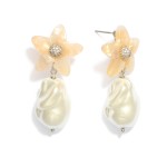 Wholesale linked Acetate Flower Baroque Pearl Post Drop Earrings L