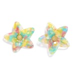Wholesale marbled Acetate Flower Post Drop Earrings Pave Rhinestone Center L