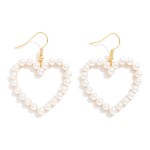 Wholesale pearl Studded Hollow Heart Drop Earrings L