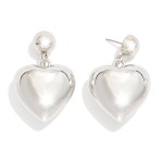 Metal Tone Puffy Heart Post Drop Earrings 

- Approximately 1.5" L