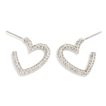 Pave Rhinestone Heart Hoop Post Drop Earrings 

- Approximately 1" L