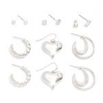 Set Of Six Metal Tone Stud & Drop Earrings 

- Approximately .25" L - 1" L