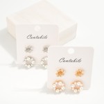 Wholesale metal Flower Post Drop Earrings Pearl Studded Hoop Accent L