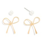 Wholesale set Two Earrings Pearl Studs Metal Bow Drop Earrings L L