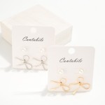 Wholesale set Two Earrings Pearl Studs Metal Bow Drop Earrings L L