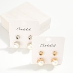 Wholesale set Two Stud Earrings Large Pearl Studs Metal Knotted Studs L