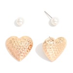 Wholesale set Two Stud Earrings Pearl Metal Tones L