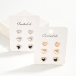 Wholesale set Three Heart Stud Earrings Metal Tones Rhinestones L