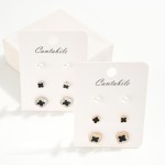 Wholesale set Three Stud Earrings Enamel Clovers Pearls L