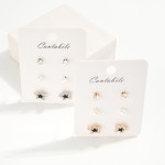 Wholesale set Three Stud Earrings Enamel Stars Rhinestones Pearls L