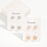 Wholesale set Three Stud Earrings Pearls Rhinestones L