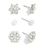 Wholesale set Three Stud Earrings Pearls Rhinestones L