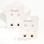 Wholesale set Three Stud Earrings Enamel Circles Rhinestones Pearls L
