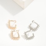 Wholesale hollow Rhinestone Studded Open Square Drop Earrings Pearl Accents L