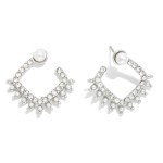 Wholesale hollow Rhinestone Studded Open Square Drop Earrings Pearl Accents L