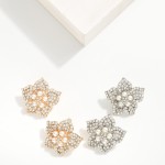 Wholesale rhinestone Studded Flower Drop Earrings Pearl Details L